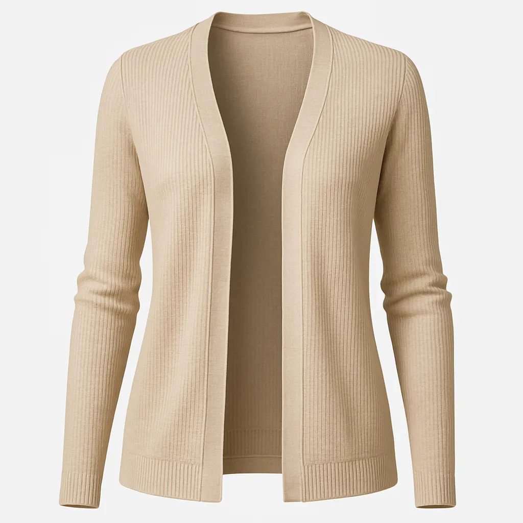 Women's Cardigan - Beige Ribbed
