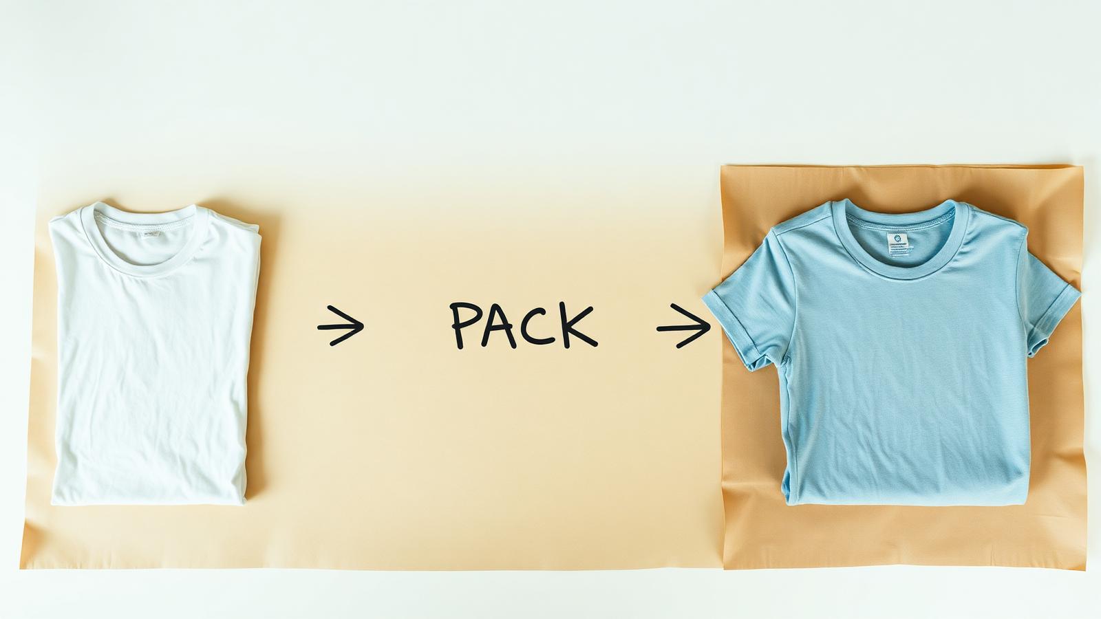 Sample t-shirt and bulk production t-shirt with workflow arrows on kraft paper