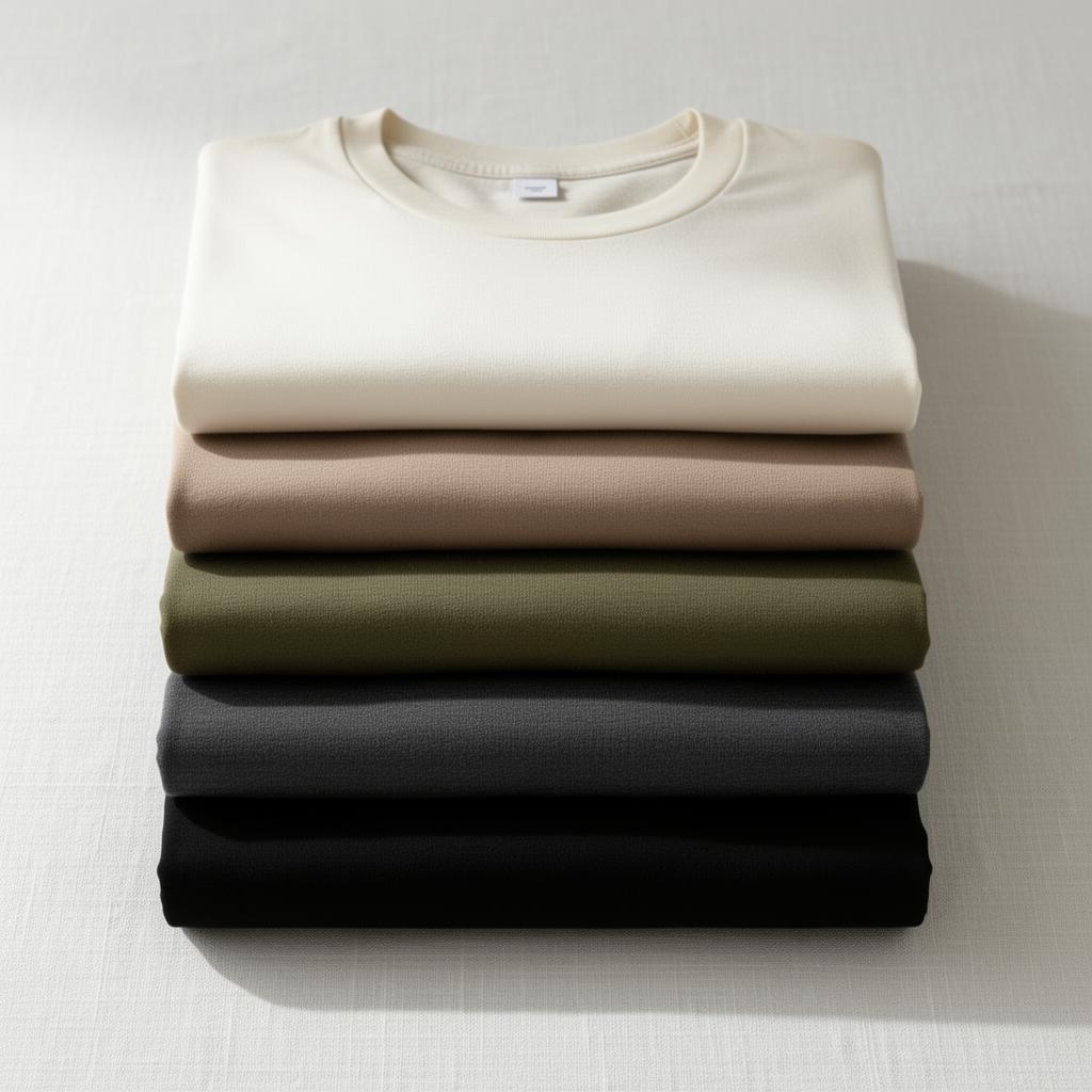 Folded heavyweight tees in a refined neutral palette